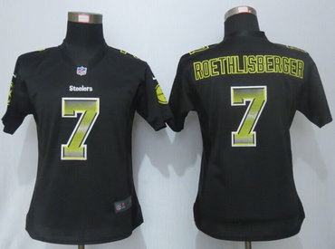 Women New New Pittsburgh Steelers #7 Ben Roethlisberger Black Strobe Elite Jersey
