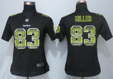 Women New New Pittsburgh Steelers #83 Heath Miller Black Strobe Elite Jersey