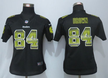 Women New New Pittsburgh Steelers #84 Antonio Brown Black Strobe Elite Jersey