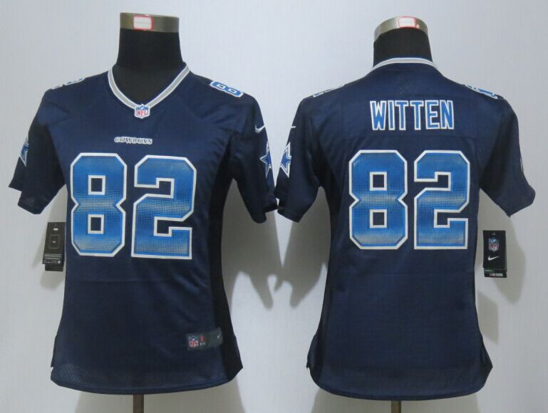Women New Nike Dallas Cowboys 82 Jason Witten Navy Blue Strobe Elite Jersey