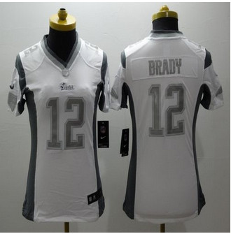Women New Patriots #12 Tom Brady White Stitched NFL Limited Platinum Jersey