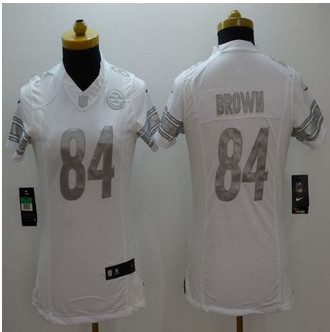 Women New Pittsburgh Steelers #84 Antonio Brown White Stitched NFL Limited Platinum Jersey