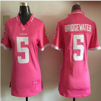Women New Vikings #5 Teddy Bridgewater Pink NFL Elite Bubble Gum Jersey