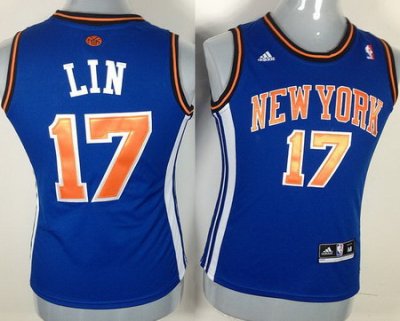 Women New York Knicks 17 Lin Blue Swingman NBA Jerseys