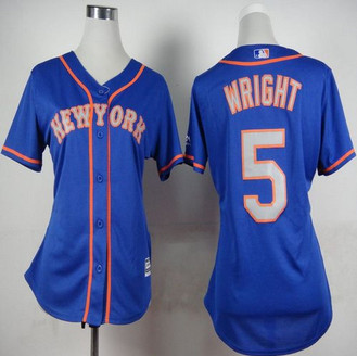Women New York Mets #5 David Wright Blue(Grey NO.) Alternate Road Stitched Baseball Jersey