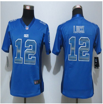 Women New new Indianapolis Colts 12 Andrew Luck Blue Strobe Elite Jersey