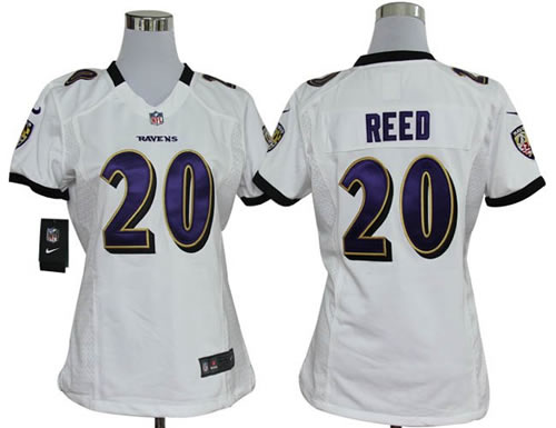 Women NEW Baltimore Ravens 20 Ed Reed White Jerseys