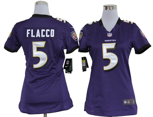 Women NEW Baltimore Ravens 5 Joe Flacco Purple Jerseys