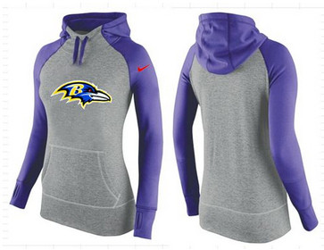 Women Nike Baltimore Ravens Performance Hoodie Grey & Purple_2 Women Nike Baltimore Ravens Performance Hoodie Grey & Purple_2