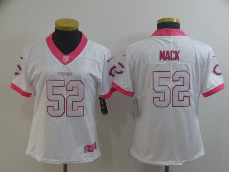 Women Nike Bears 52 Khalil Mack White Pink Women Rush Limited Jersey Women Nike Bears 52 Khalil Mack White Pink Women Rush Limited Jersey