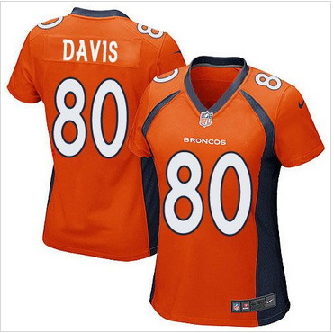 Women Nike Broncos #80 Vernon Davis Orange Team Color Stitched NFL New Elite Jersey