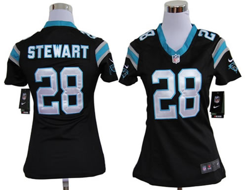 Women NEW Carolina Panthers 28 Jonathan Stewart Black Jerseys