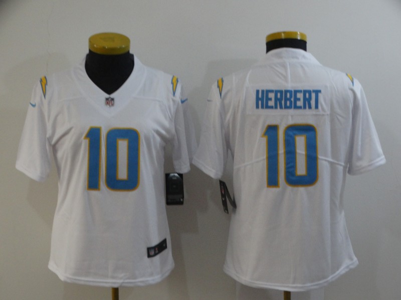 Women Nike Chargers 10 Justin Herbert White Women Vapor Untouchable Limited Jersey