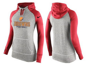 Women Nike Cleveland Browns Performance Hoodie Grey & Red_1 Women Nike Cleveland Browns Performance Hoodie Grey & Red_1