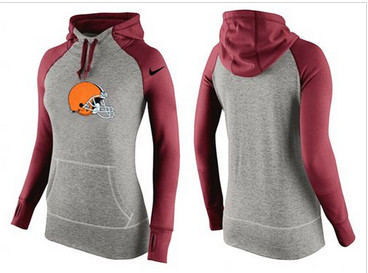Women Nike Cleveland Browns Performance Hoodie Grey & Red_3 Women Nike Cleveland Browns Performance Hoodie Grey & Red_3