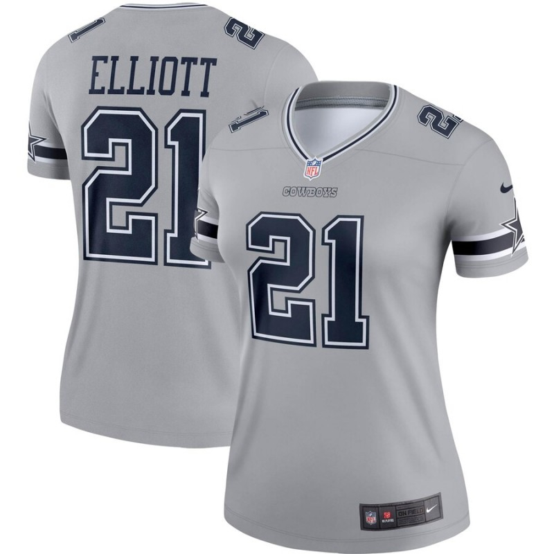 Women Nike Cowboys 21 Ezekiel Elliott Gray Women Inverted Legend Jersey