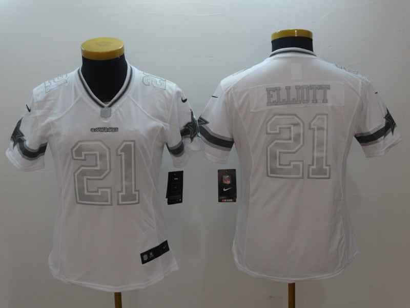 Women Nike Cowboys 21 Ezekiel Elliott White Women Platinum Limited Jersey