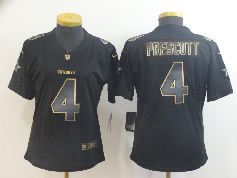 Women Nike Cowboys 4 Dak Prescott Black Gold Women Vapor Untouchable Limited Jersey Women Nike Cowboys 4 Dak Prescott Black Gold Women Vapor Untouchable Limited Jersey