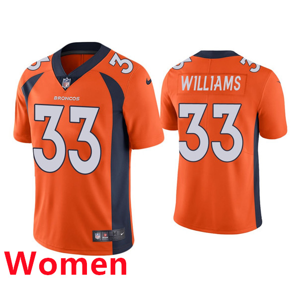 Women Nike Denver Broncos #33 Javonte Williams Orange Jersey Women Nike Denver Broncos #33 Javonte Williams Orange Jersey