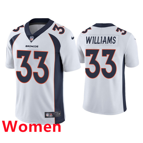 Women Nike Denver Broncos #33 Javonte Williams White Jersey Women Nike Denver Broncos #33 Javonte Williams White Jersey