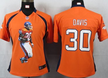 Women NEW NFL Denver Broncos 30 Davis Orange Portrait Fashion Game Jerseys