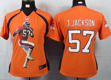 Women NEW NFL Denver Broncos 57 T.jackson Orange Portrait Fashion Game Jerseys