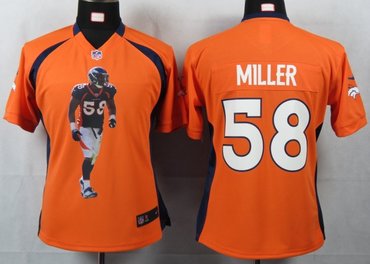 Women NEW NFL Denver Broncos 58 Miller Orange Portrait Fashion Game Jerseys
