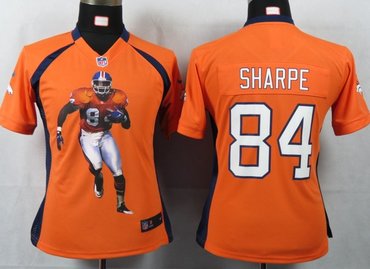 Women NEW NFL Denver Broncos 84 Sharpe Orange Portrait Fashion Game Jerseys