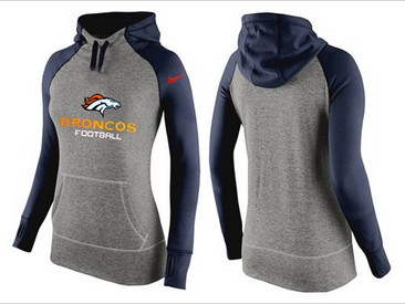 Women Nike Denver Broncos Performance Hoodie Grey & Dark Blue