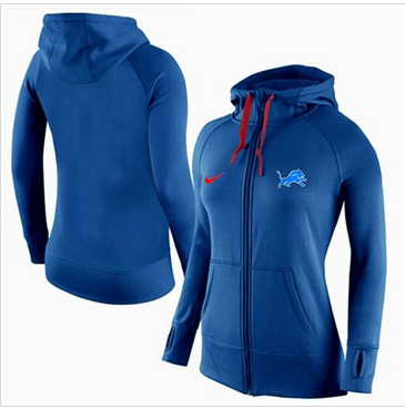 Women Nike Detroit Lions Full-Zip Performance Hoodie Blue