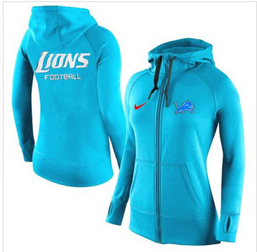 Women Nike Detroit Lions Full-Zip Performance Hoodie Light Blue