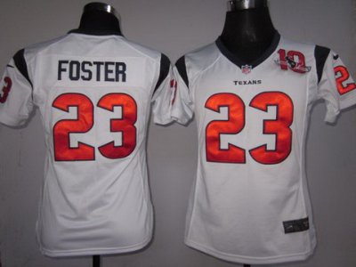 2012 Women NEW Houston Texans #23 Arian Foster White NEW NFL Jerseys W 10th Patch