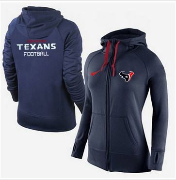 Women Nike Houston Texans Full-Zip Performance Hoodie Dark Blue