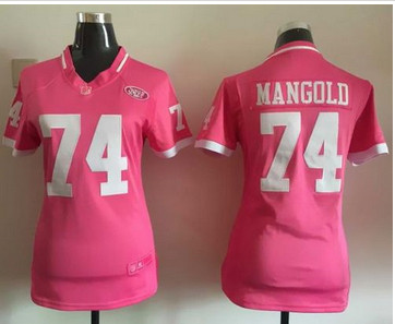 Women Nike Jets #74 Nick Mangold Pink Stitched NFL Elite Bubble Gum Jersey