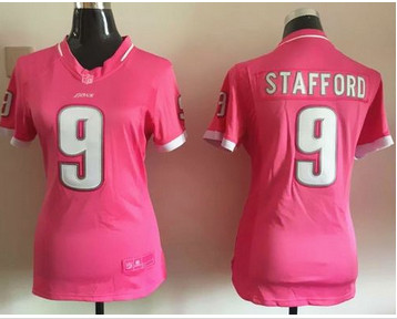 Women Nike Lions #9 Matthew Stafford Pink Stitched NFL Elite Bubble Gum Jersey