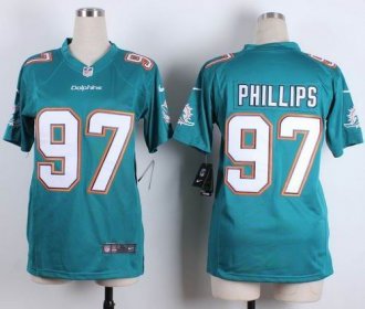 Women Nike Miami Dolphins #97 Jordan Phillips Aqua Green Team Color Stitched NFL Elite Jersey