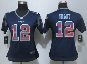 Women Nike New England Patriots 12 Tom Brady Navy Blue Strobe Elite Jersey
