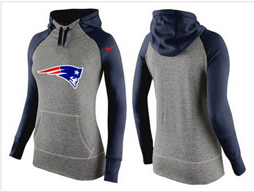 Women Nike New England Patriots Performance Hoodie Grey & Dark Blue_2