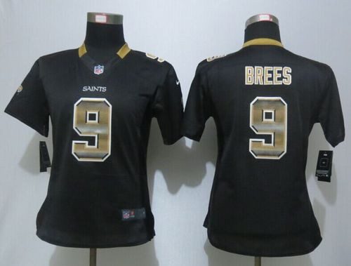 Women Nike New Orleans Saints #9 Drew Brees Black Team Color Stitched NFL Elite Strobe Jersey