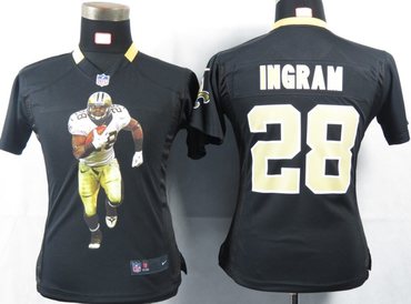 Women NEW NFL New Orleans Saints 28 Ingram Black Portrait FaShion Game Jerseys