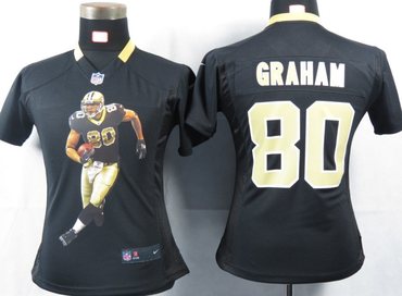 Women NEW NFL New Orleans Saints 80 Graham Black Portrait FaShion Game Jerseys