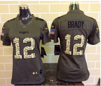 Women Nike Patriots #12 Tom Brady Green Stitched NFL Limited Salute to Service Jersey