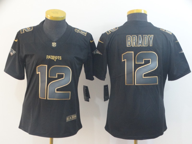 Women Nike Patriots 12 Tom Brady Black Gold Women Vapor Untouchable Limited Jersey Women Nike Patriots 12 Tom Brady Black Gold Women Vapor Untouchable Limited Jersey