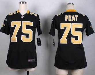 Women Nike Saints #75 Andrus Peat Black Team Color Stitched NFL Elite Jersey