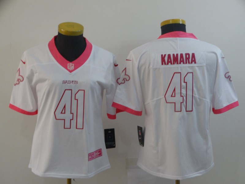 Women Nike Saints 41 Alvin Kamara White Pink Fashion Women Rush Limited Jersey Women Nike Saints 41 Alvin Kamara White Pink Fashion Women Rush Limited Jersey