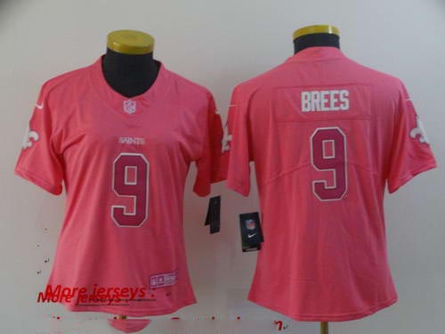 Women Nike Saints 9 Drew Brees Pink Women Rush Fashion Limited Jersey Women Nike Saints 9 Drew Brees Pink Women Rush Fashion Limited Jersey