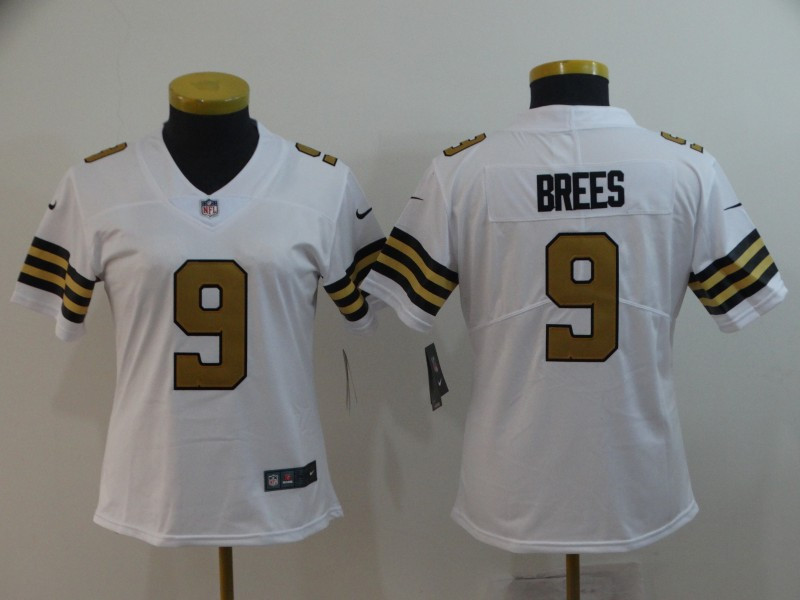 Women Nike Saints 9 Drew Brees White Women Color Rush Limited Jersey