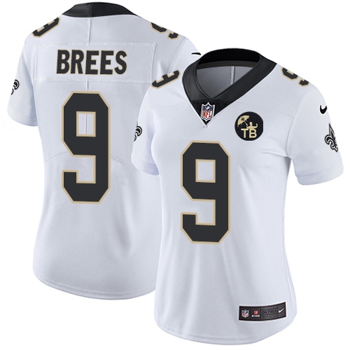 Women Nike Saints 9 Drew Brees White Women W Tom Benson Patch Vapor Untouchable Limited Jersey