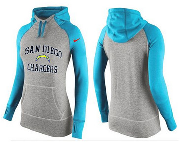 Women Nike San Diego Chargers Performance Hoodie Grey & Light Blue Women Nike San Diego Chargers Performance Hoodie Grey & Light Blue