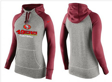 Women Nike San Francisco 49ers Performance Hoodie Grey & Red_1 Women Nike San Francisco 49ers Performance Hoodie Grey & Red_1
